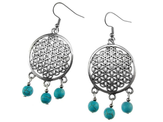 Cercei mari Floarea Vietii cu turcoaz - GlamBazaar.ro