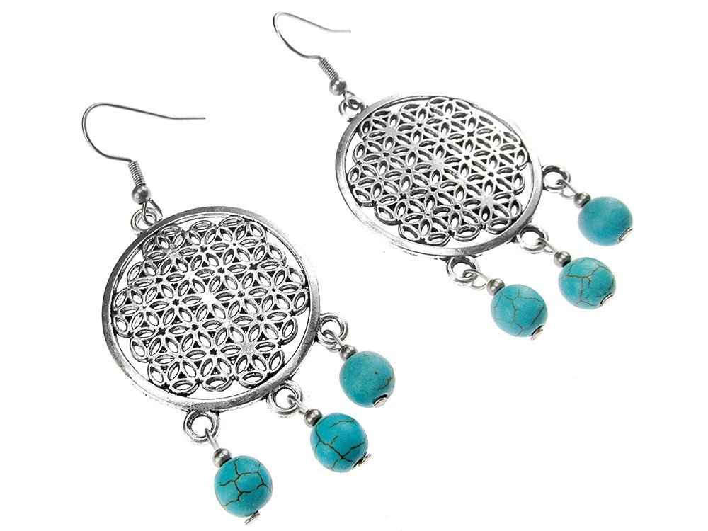 Cercei mari Floarea Vietii cu turcoaz - GlamBazaar.ro