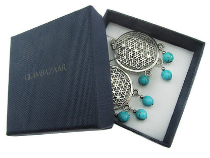 Cercei mari Floarea Vietii cu turcoaz - GlamBazaar.ro