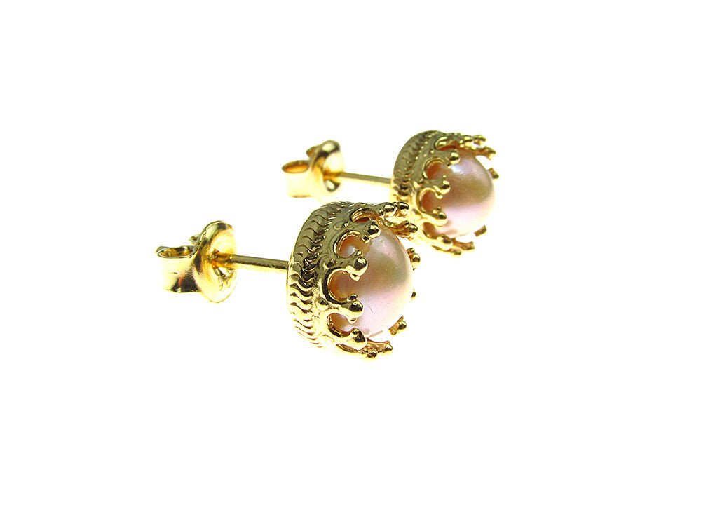 Cercei Princess argint placat cu aur cu perle oranj de cultura 6 MM - GlamBazaar.ro