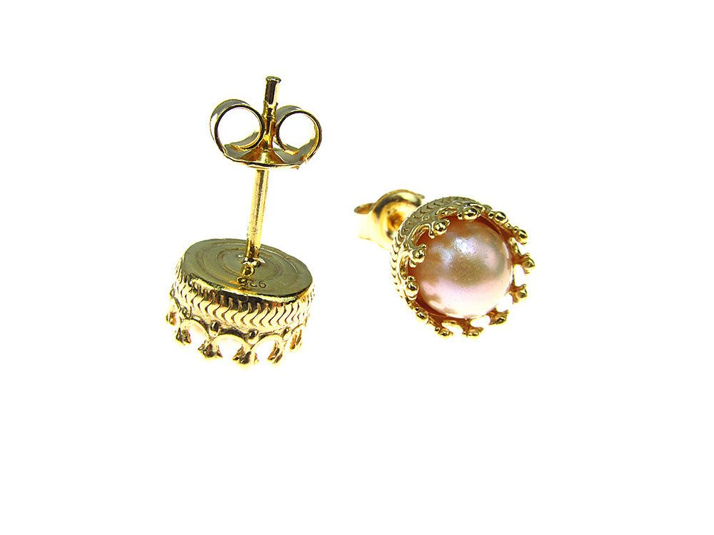 Cercei Princess argint placat cu aur cu perle oranj de cultura 6 MM - GlamBazaar.ro