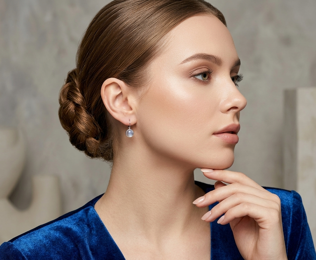Cercei argint model clasic cu calcedonie 10 MM