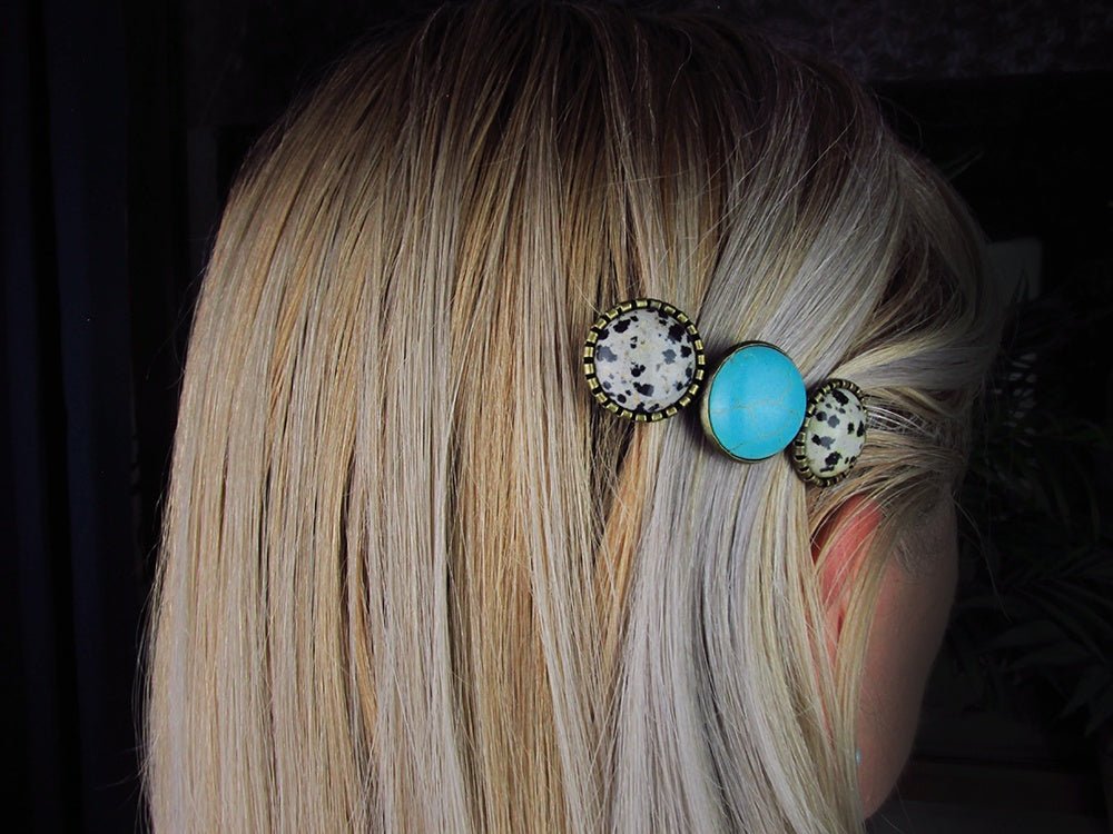 Clama de par bronz antic cu jasp si turcoaz - GlamBazaar.ro