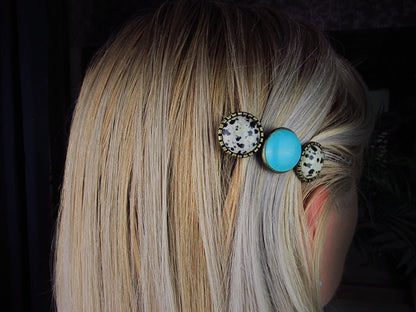 Clama de par bronz antic cu jasp si turcoaz - GlamBazaar.ro