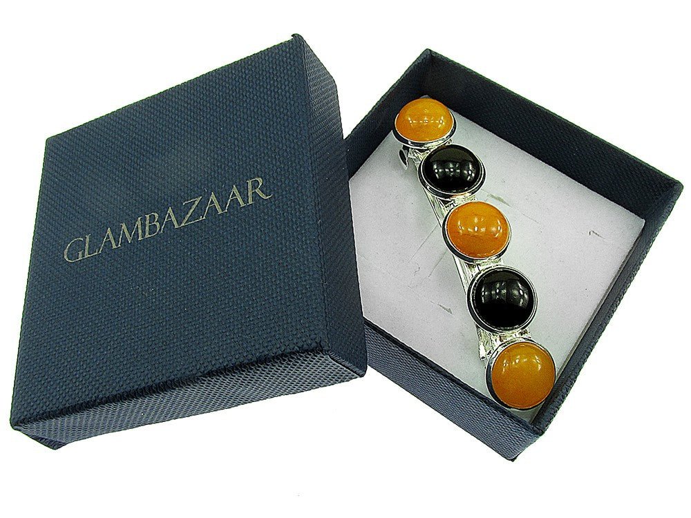 Clama de par cu jad galben si onix - GlamBazaar.ro