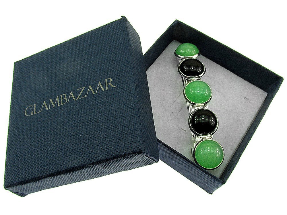 Clama de par cu jad verde si onix - GlamBazaar.ro