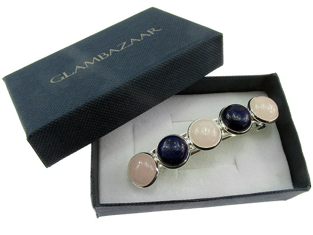 Clama de par cu lapis lazuli si cuart roz - GlamBazaar.ro