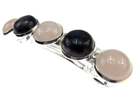 Clama de par cu lapis lazuli si cuart roz - GlamBazaar.ro