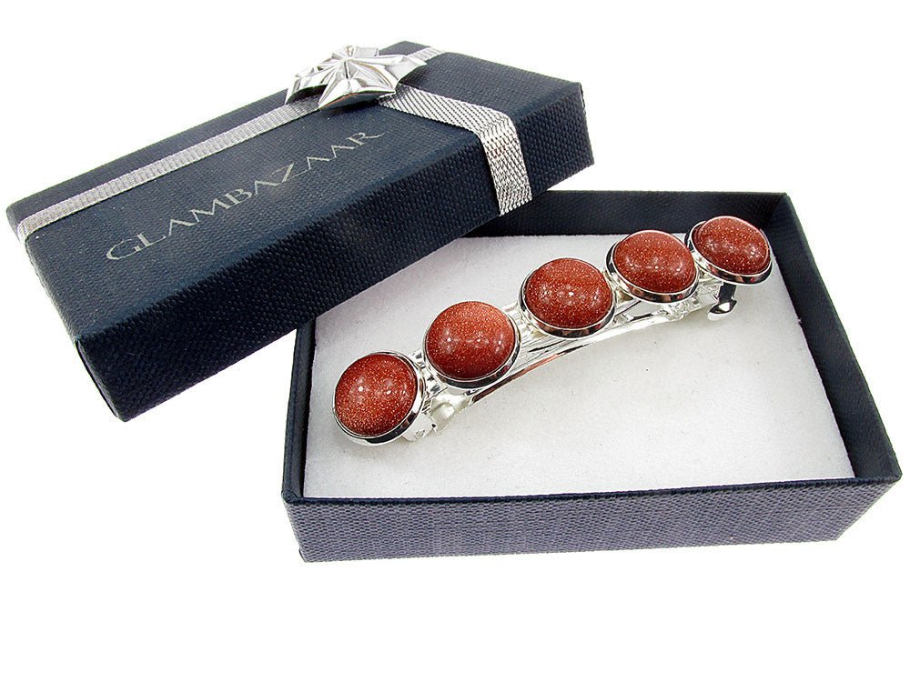 Clama de par cu piatra soarelui maro - GlamBazaar.ro