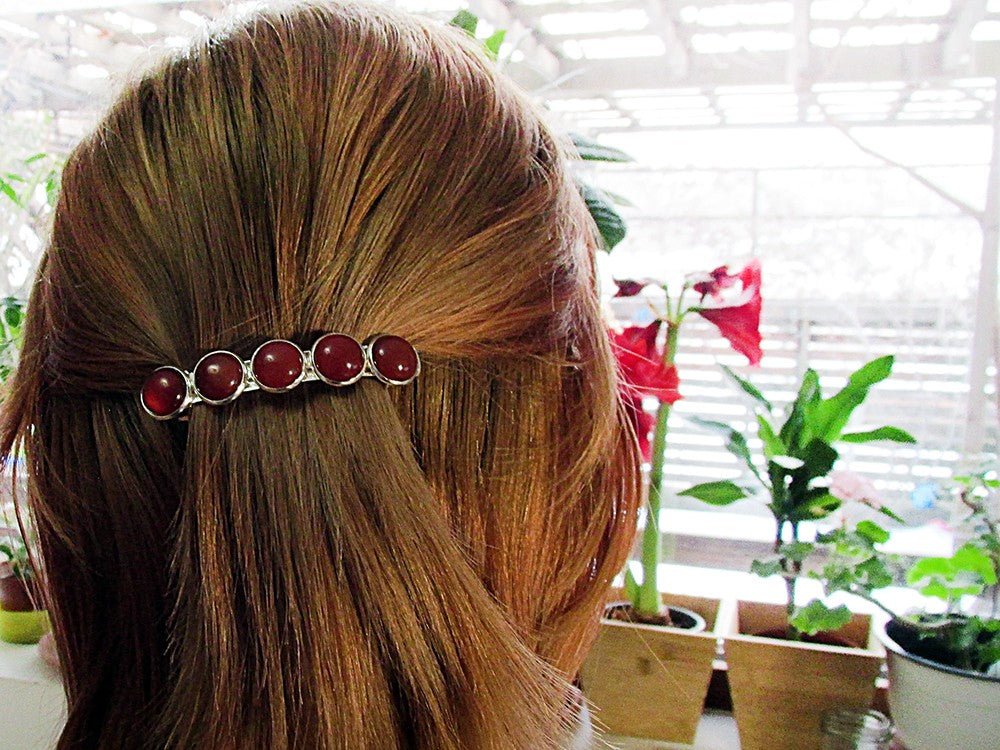 Clama de par cu pietre naturale carneol - GlamBazaar.ro