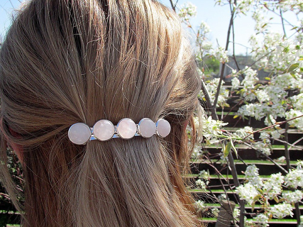 Clama de par cu pietre naturale cuart roz - GlamBazaar.ro