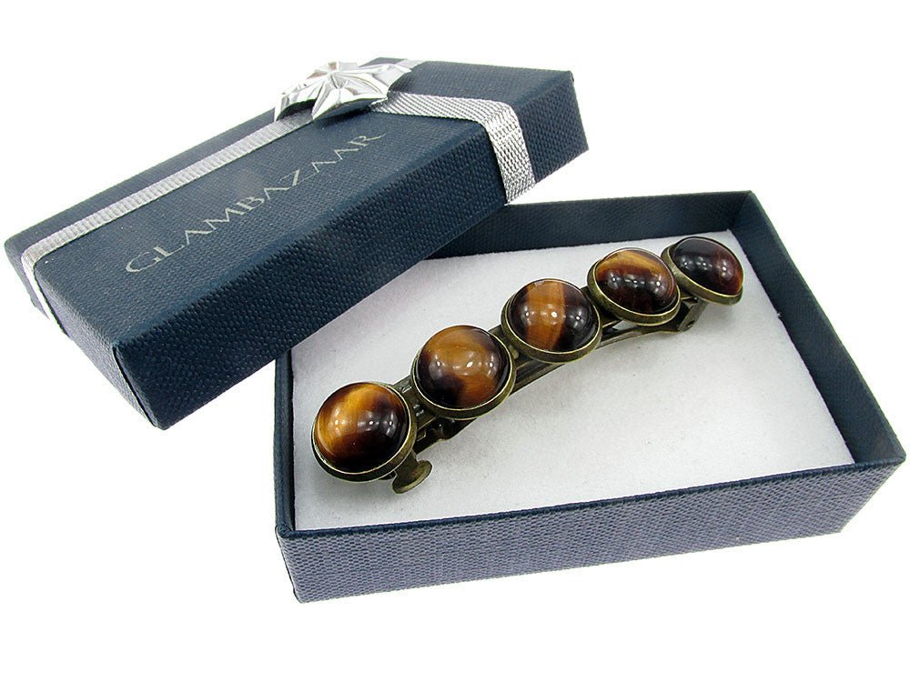 Clama de par vintage cu ochi de tigru - GlamBazaar.ro