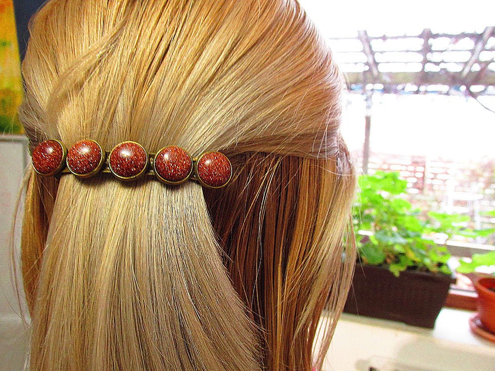 Clama de par vintage cu piatra soarelui maro - GlamBazaar.ro