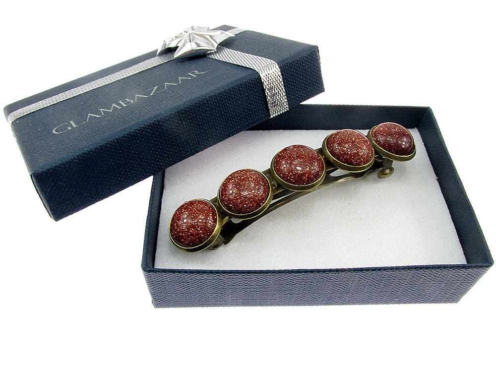 Clama de par vintage cu piatra soarelui maro - GlamBazaar.ro