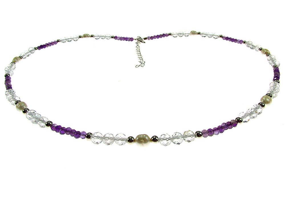 Colier ametist, topaz si perle de cultura cu argint - GlamBazaar.ro