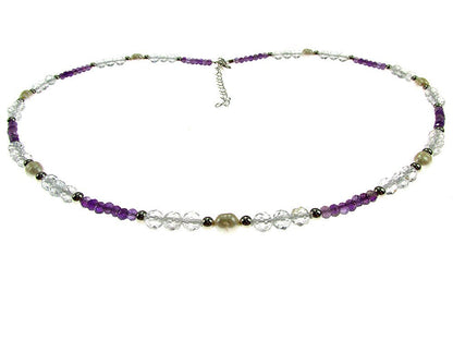 Colier ametist, topaz si perle de cultura cu argint - GlamBazaar.ro