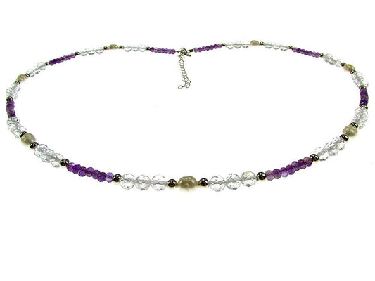 Colier ametist, topaz si perle de cultura cu argint - GlamBazaar.ro