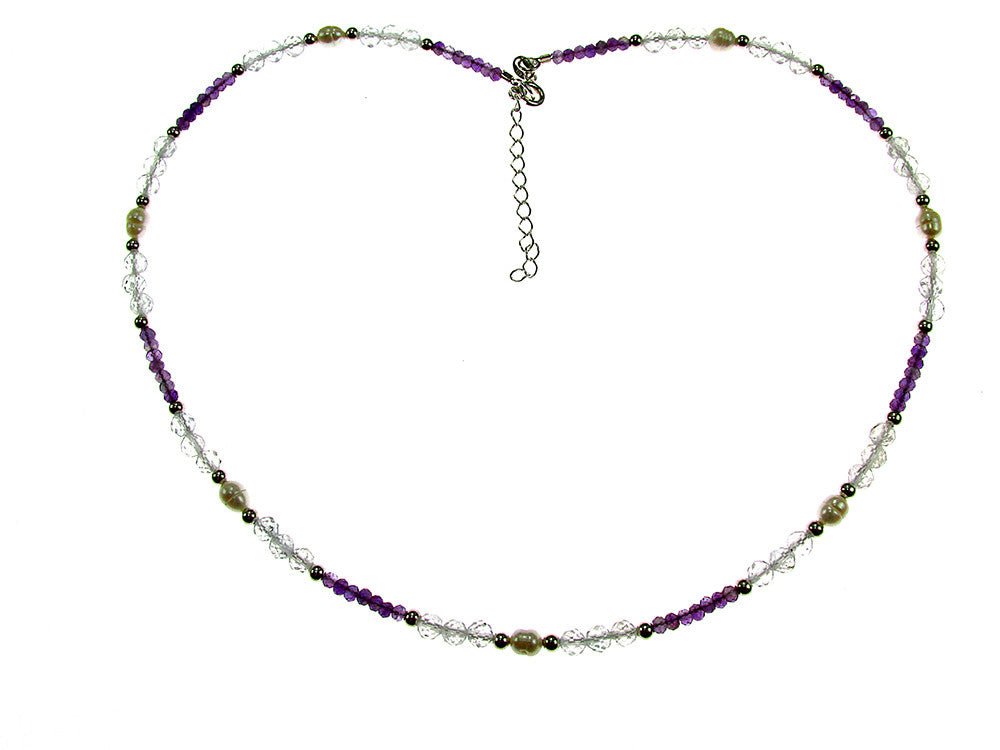 Colier ametist, topaz si perle de cultura cu argint - GlamBazaar.ro