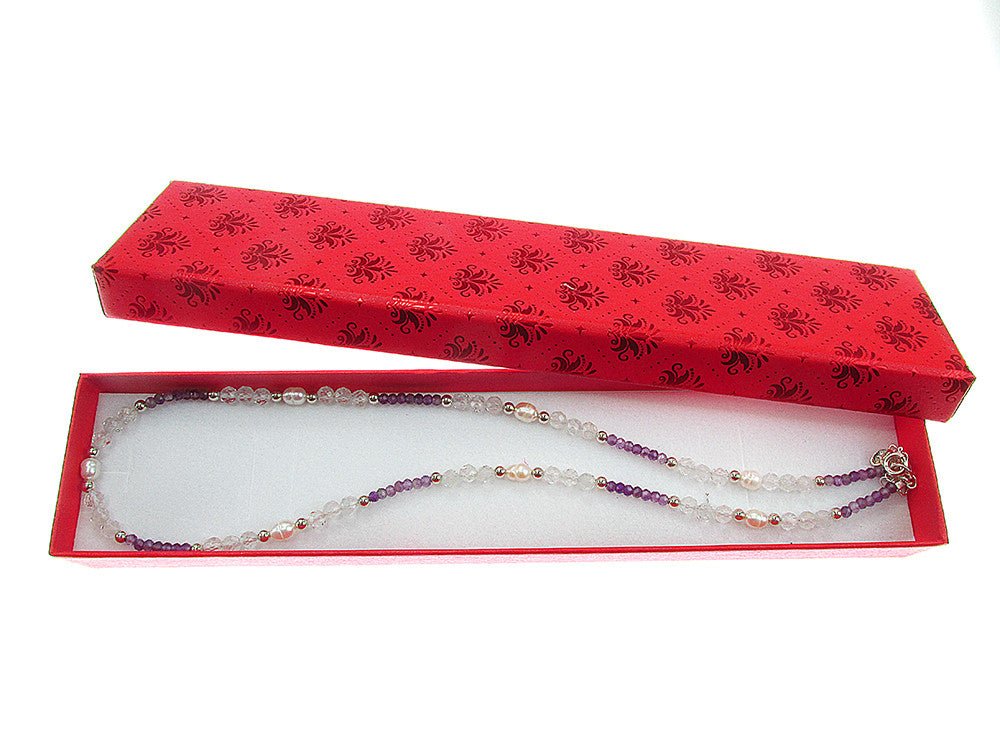 Colier ametist, topaz si perle de cultura cu argint - GlamBazaar.ro