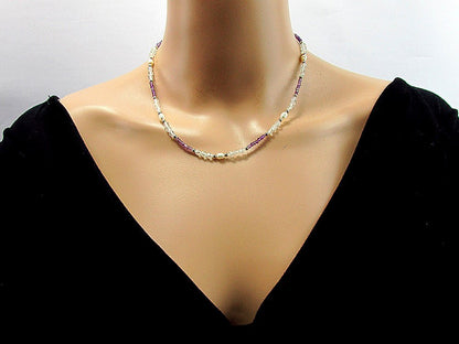 Colier ametist, topaz si perle de cultura cu argint - GlamBazaar.ro
