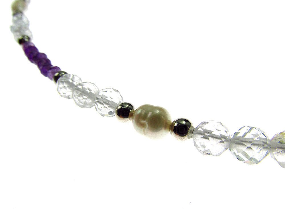 Colier ametist, topaz si perle de cultura cu argint - GlamBazaar.ro