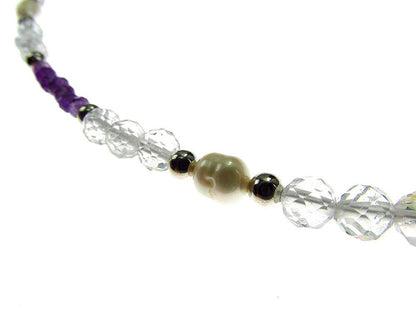 Colier ametist, topaz si perle de cultura cu argint - GlamBazaar.ro