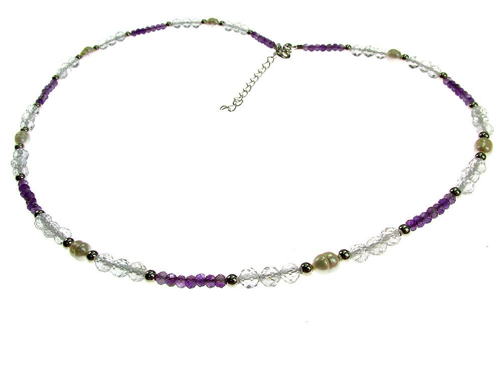 Colier ametist, topaz si perle de cultura cu argint - GlamBazaar.ro