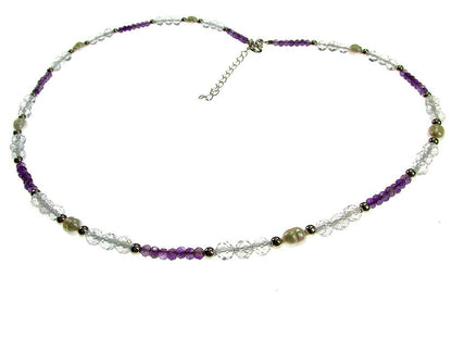 Colier ametist, topaz si perle de cultura cu argint - GlamBazaar.ro