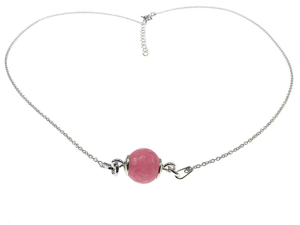 Colier argint cu jad roz natural fatetat - GlamBazaar.ro