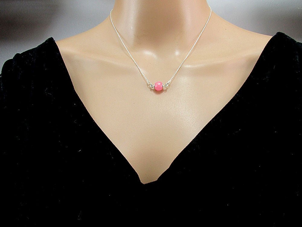 Colier argint cu jad roz natural fatetat - GlamBazaar.ro