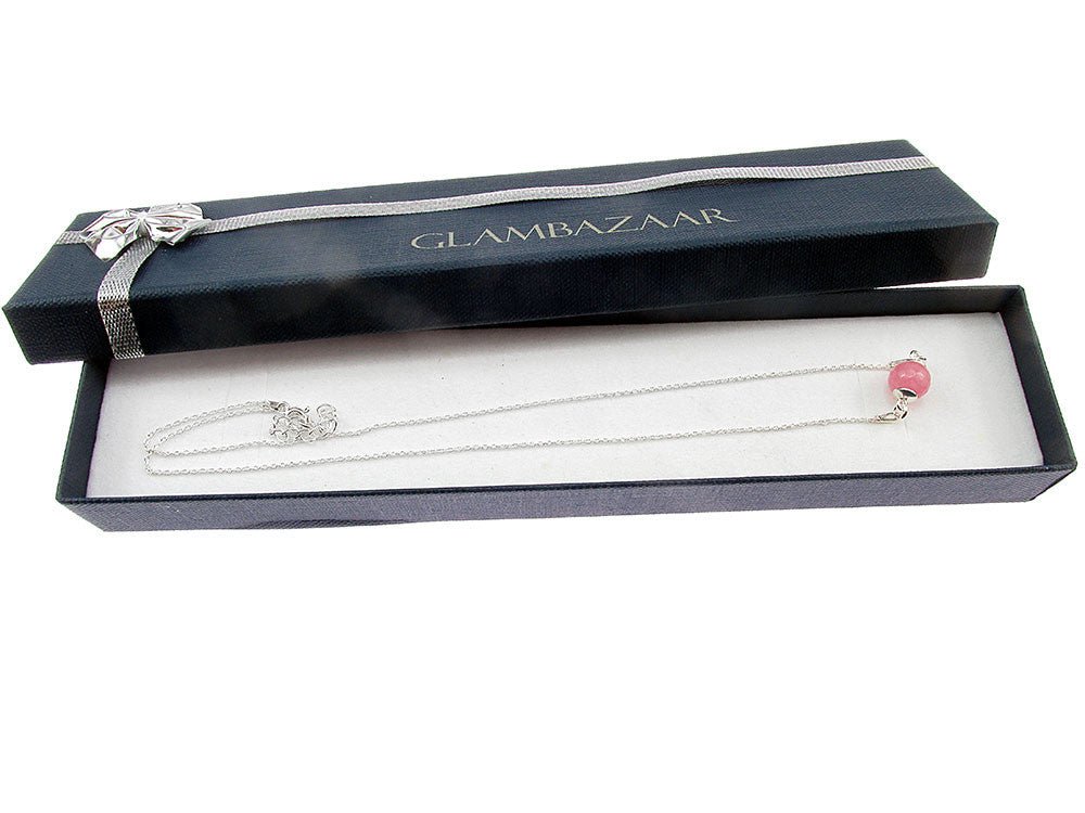 Colier argint cu jad roz natural fatetat - GlamBazaar.ro