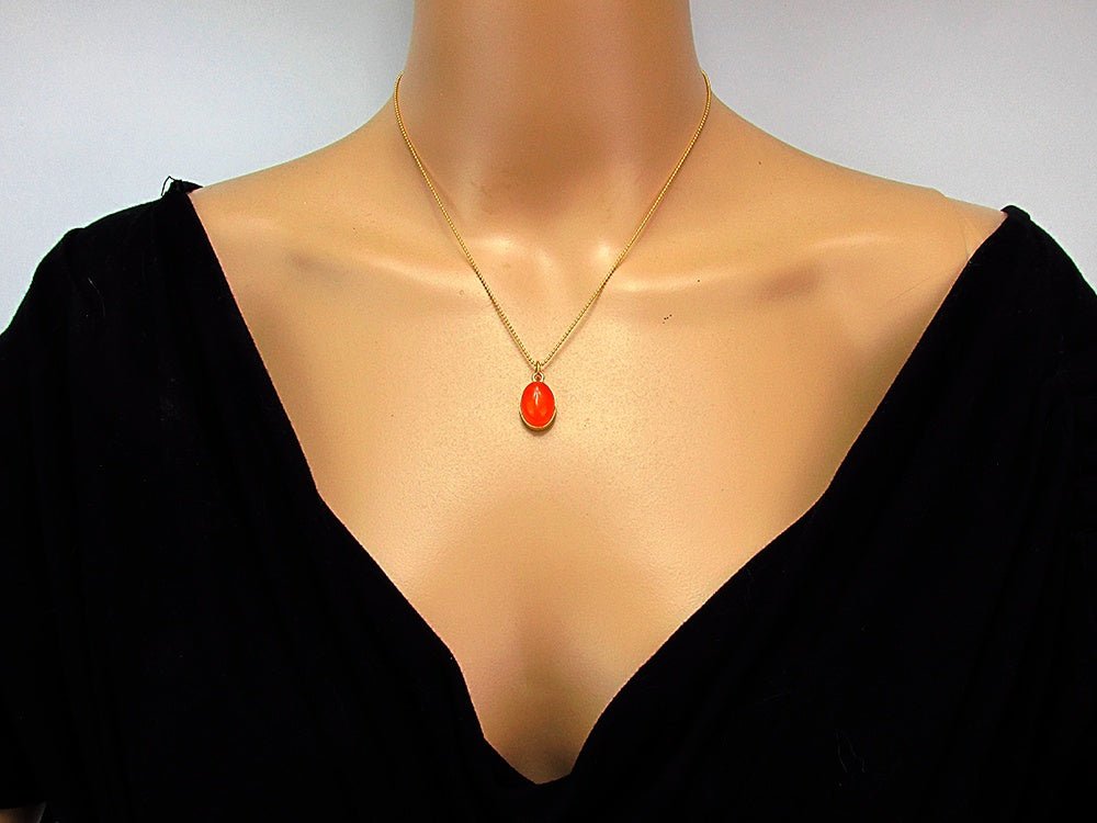Colier argint placat cu aur cu pandantiv carneol - GlamBazaar.ro