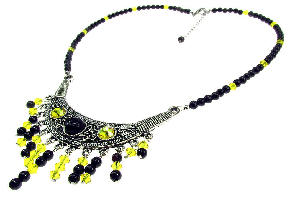 Colier Bali cu onix si cristale galbene - GlamBazaar.ro