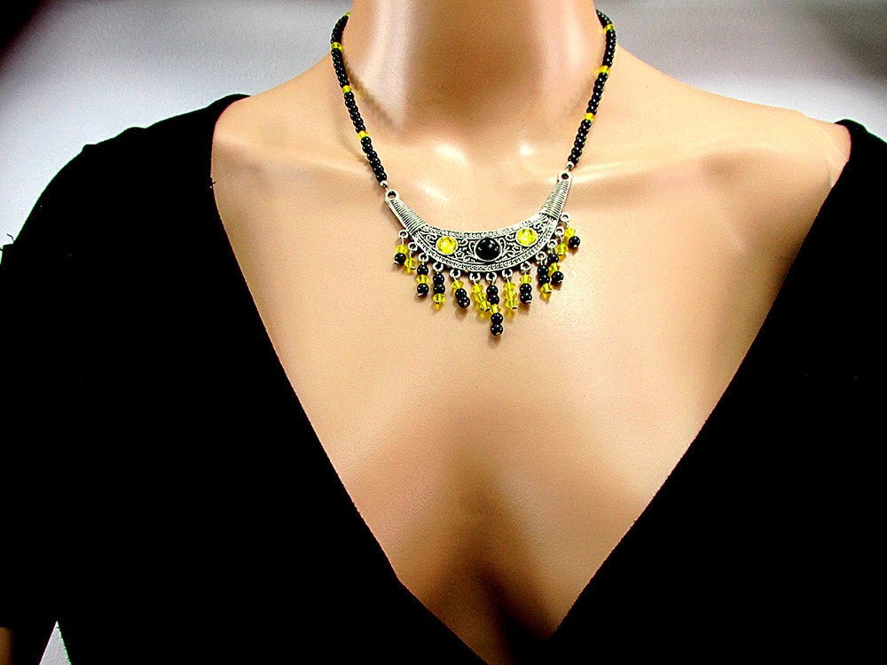 Colier Bali cu onix si cristale galbene - GlamBazaar.ro