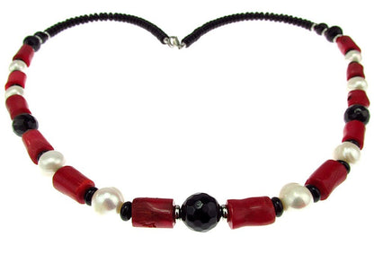 Colier cu coral, onix si perle de cultura - GlamBazaar.ro