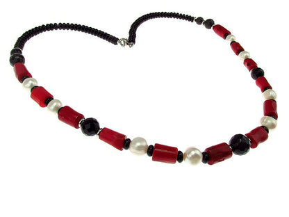 Colier cu coral, onix si perle de cultura - GlamBazaar.ro