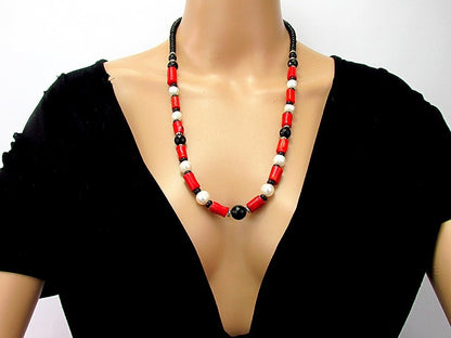 Colier cu coral, onix si perle de cultura - GlamBazaar.ro