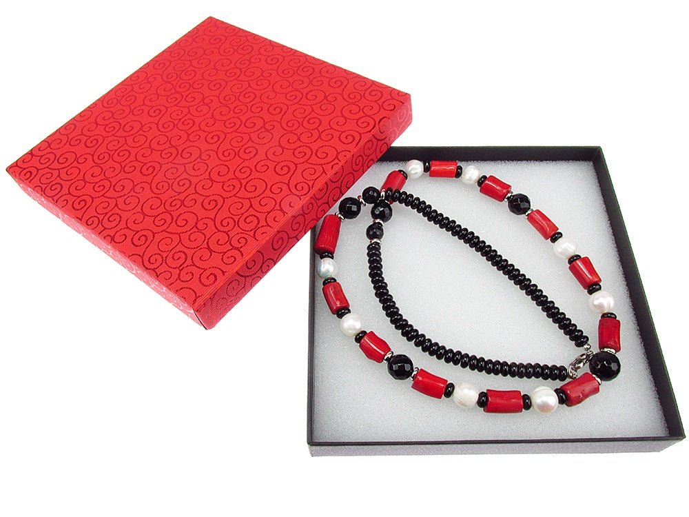 Colier cu coral, onix si perle de cultura - GlamBazaar.ro