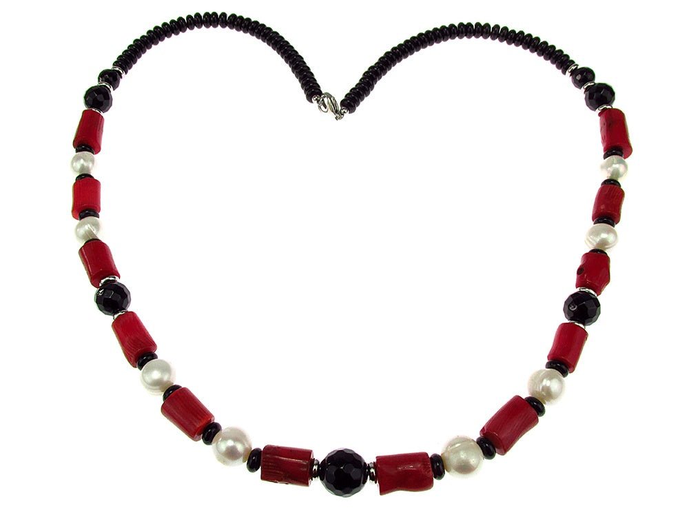 Colier cu coral, onix si perle de cultura - GlamBazaar.ro