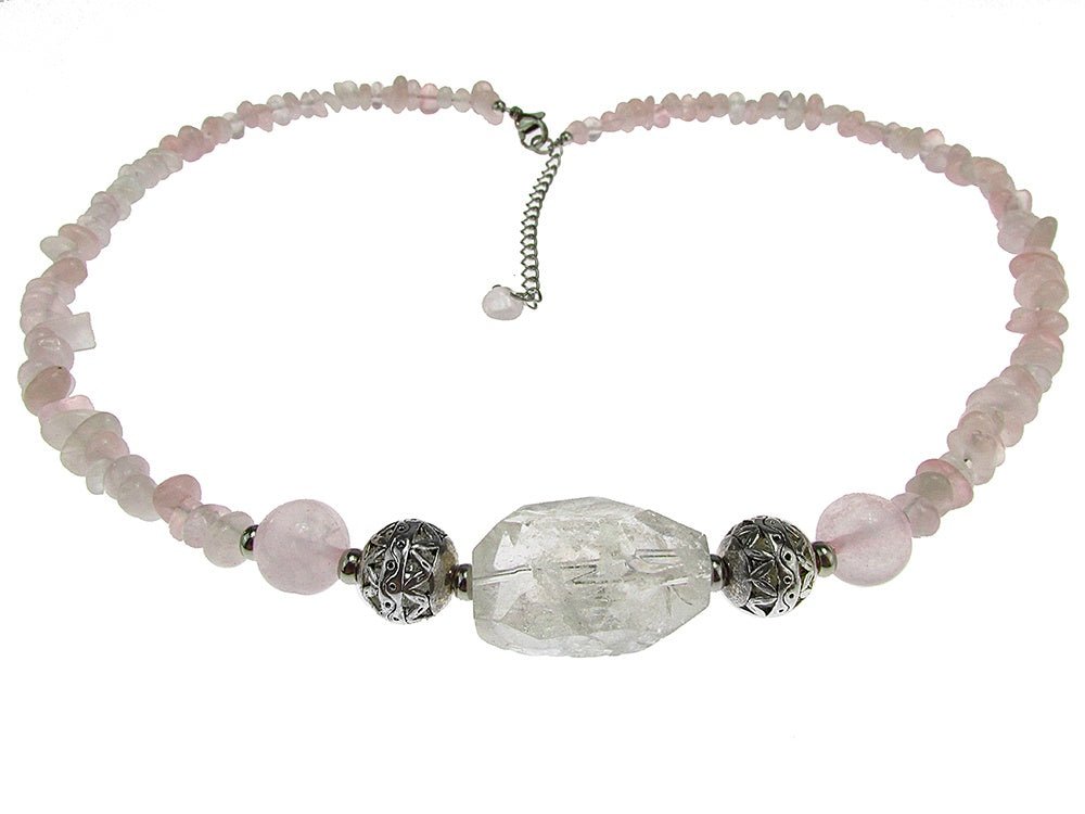 Colier cuart roz si cristal de stanca - GlamBazaar.ro