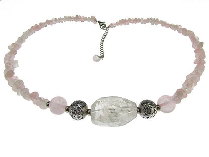 Colier cuart roz si cristal de stanca - GlamBazaar.ro