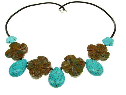 Colier Excelsior flori agate si turcoaze - GlamBazaar.ro