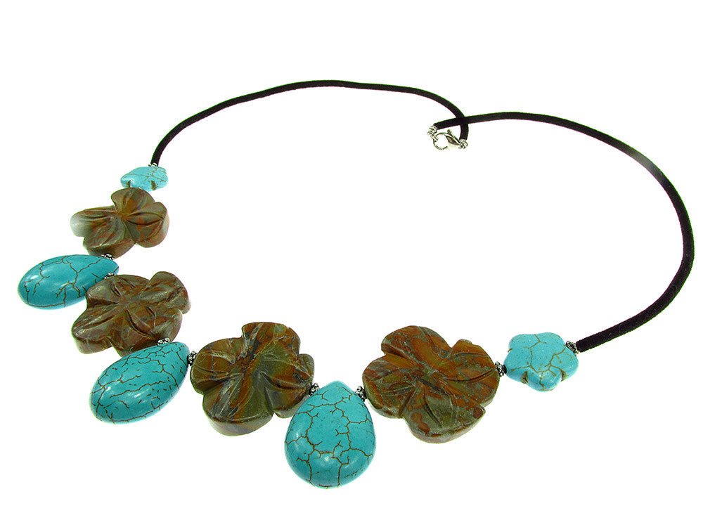 Colier Excelsior flori agate si turcoaze - GlamBazaar.ro