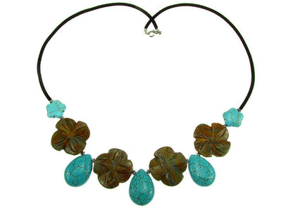 Colier Excelsior flori agate si turcoaze - GlamBazaar.ro