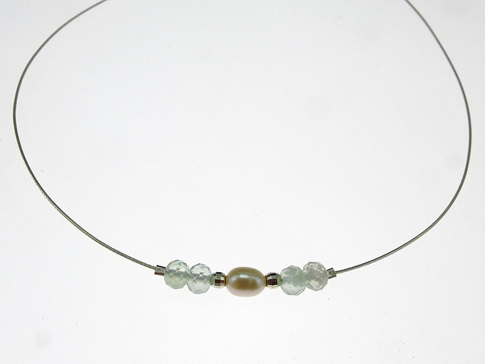 Colier fir argint cu acvamarin fatetat si perla de cultura - GlamBazaar.ro