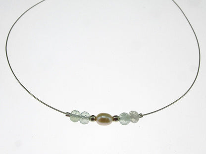 Colier fir argint cu acvamarin fatetat si perla de cultura - GlamBazaar.ro