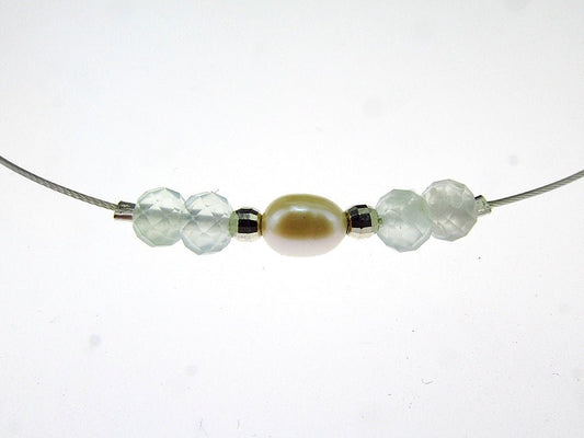 Colier fir argint cu acvamarin fatetat si perla de cultura - GlamBazaar.ro