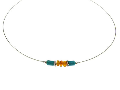 Colier fir argint cu chihlimbar si turcoaz - GlamBazaar.ro