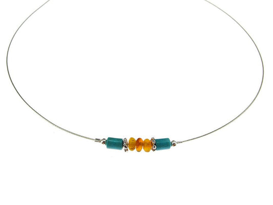 Colier fir argint cu chihlimbar si turcoaz - GlamBazaar.ro