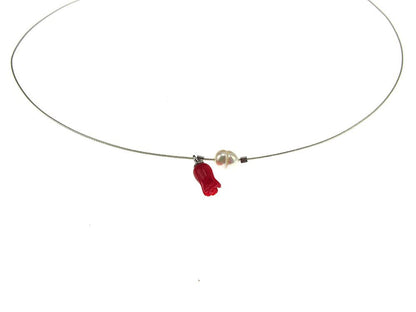 Colier fir argint cu perla de cultura si lalea coral - GlamBazaar.ro